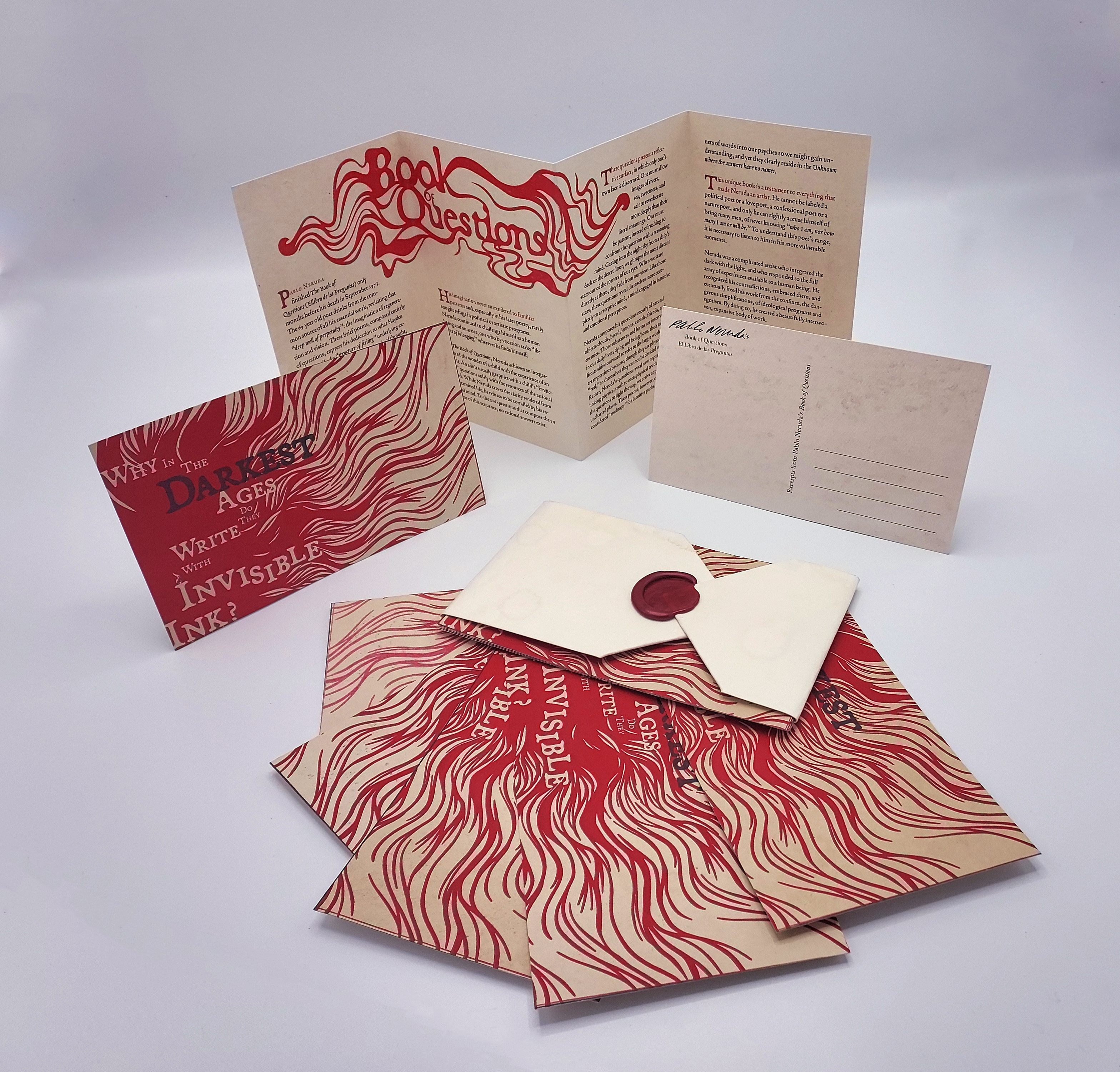 The post cards and sleeve displayed decoratively